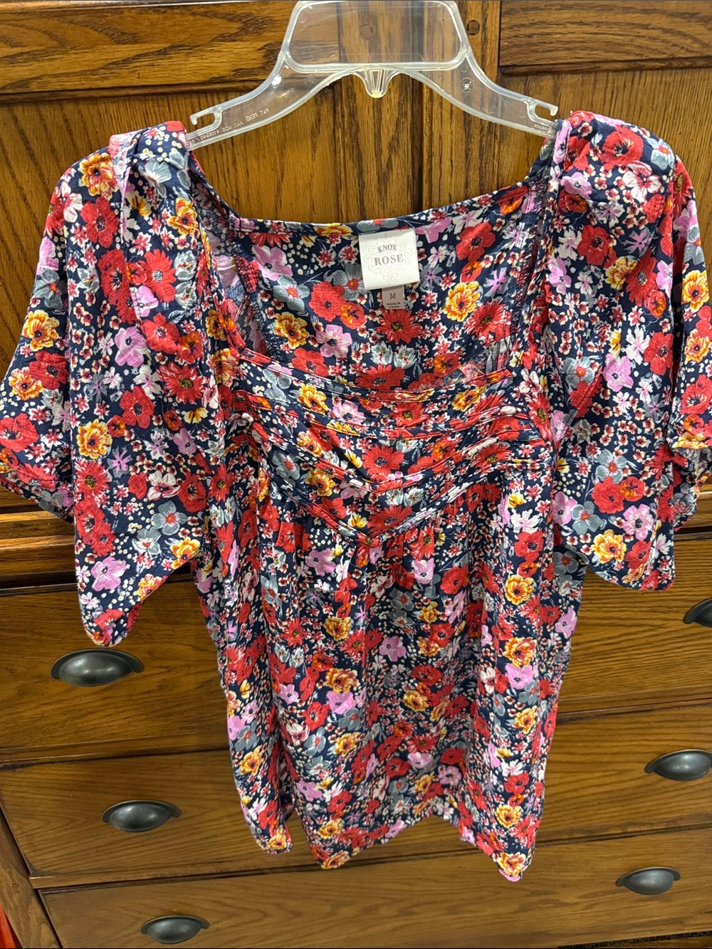 Knox Rose Floral Scoop Neck Top in Red, Pink, Yellow